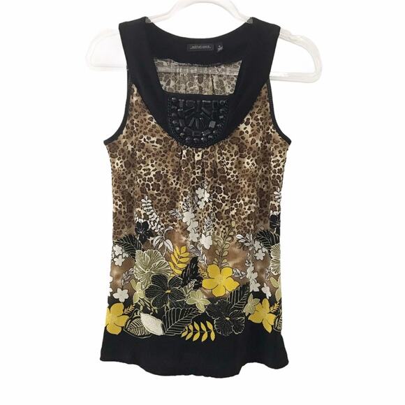 Notations Sleeveless Floral Animal Print Embellished Ribbed Top - Small - Picture 1 of 9